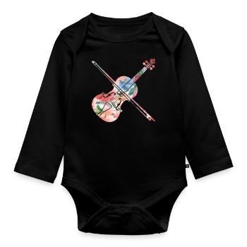 Violin Violinist Tropical Flower - Organic Longsleeve Baby Bodysuit - black - Front