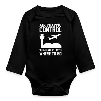 Air traffic controller Tower controller Flight attendants - Organic Longsleeve Baby Bodysuit - black - Front