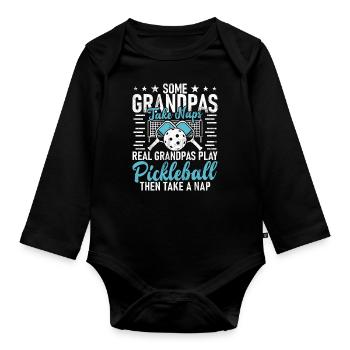 Men's Pickleball Sports Funny Pickleball Design - Organic Longsleeve Baby Bodysuit - black - Front