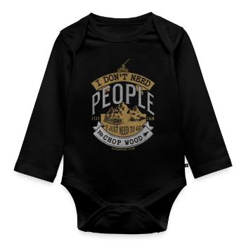 Couper du bois -Drôle de dicton - Cadeau - Body Bébé bio manches longues - noir - Devant