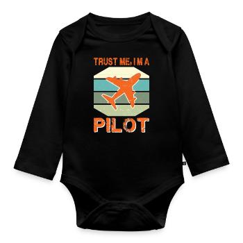 Pilot Flugzeug fliegen Flugsport Geschenkidee - Baby Bio-Langarm-Body - Schwarz - Vorne