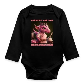 Vorsicht Vor Dem Hausdrachen - Baby Bio-Langarm-Body - Schwarz - Vorne