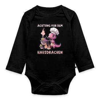 Achtung vor dem Hausdrachen - Baby Bio-Langarm-Body - Schwarz - Vorne