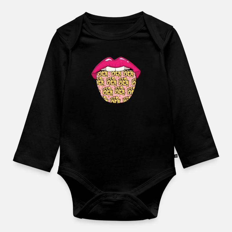 Cheese Cheese Lips - Organic Longsleeve Baby Bodysuit - black