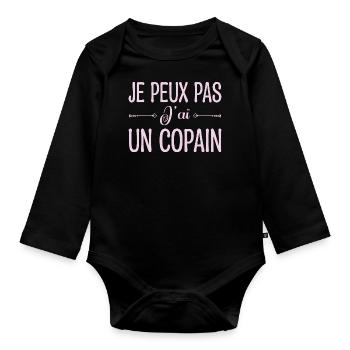 Je peux pas j'ai un copain. cadeau copain, copine. - Body Bébé bio manches longues - noir - Devant