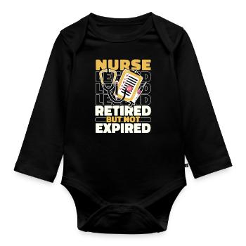 Retired nurse - Organic Longsleeve Baby Bodysuit - black - Front