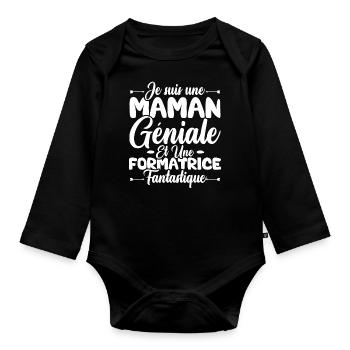 Une maman géniale et une formatrice fantastique - Body Bébé bio manches longues - noir - Devant