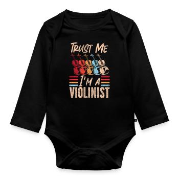 Violon Violoniste Rétro Vintage - Body Bébé bio manches longues - noir - Devant