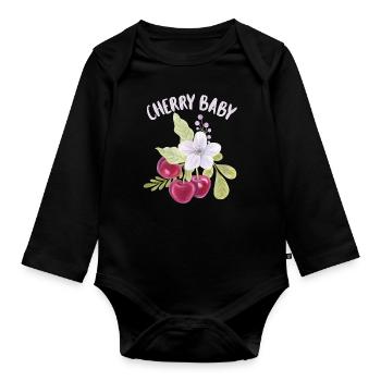 Cherry, Cherry-Fruit funny saying Cherry-Baby - Organic Longsleeve Baby Bodysuit - black - Front