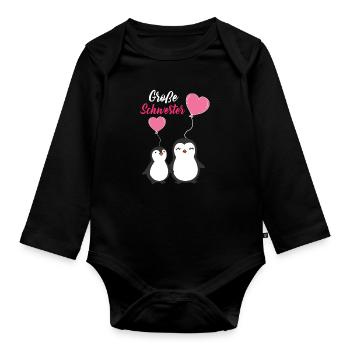 Große Schwester Pinguine Geschwister Regenbogen - Baby Bio-Langarm-Body - Schwarz - Vorne