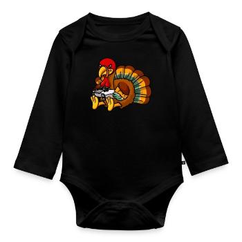 Video Game Thanksgiving Truthahn Gamer - Baby Bio-Langarm-Body - Schwarz - Vorne