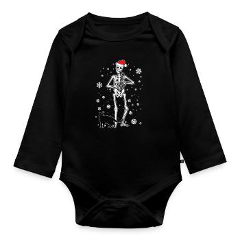 Skeleton Saxophone Cat - Organic Longsleeve Baby Bodysuit - black - Front