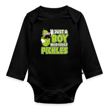 Lustiges Gurkenliebhaber Wortspiel Just a boy who - Baby Bio-Langarm-Body - Schwarz - Vorne
