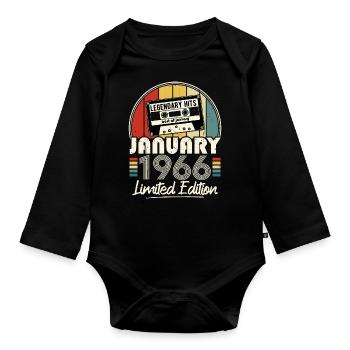 Janvier 1966 Vintage Anniversaire Rétro Cadeau - Body Bébé bio manches longues - noir - Devant