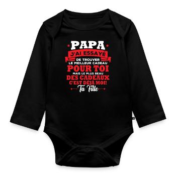 Papa j'ai essayé de trouver le meilleur des cadeau - Body Bébé bio manches longues - noir - Devant