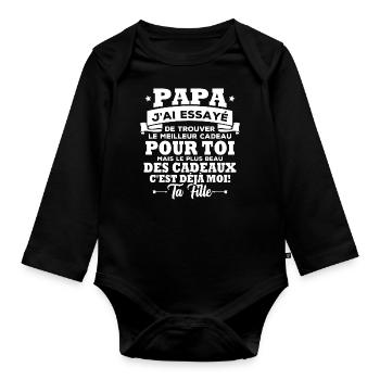 Papa j'ai essayé de trouver le meilleur des cadeau - Body Bébé bio manches longues - noir - Devant