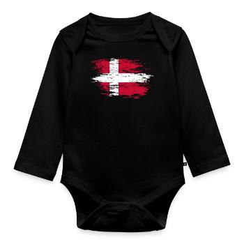 Drapeau du Danemark utilisé - Body Bébé bio manches longues - noir - Devant