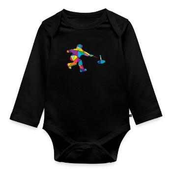 Eisstock Polygon Eisstockschütze - Baby Bio-Langarm-Body - Schwarz - Vorne
