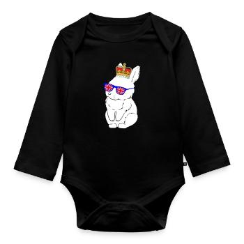 Hase Queen Elizabeth II Britische Krone - Baby Bio-Langarm-Body - Schwarz - Vorne