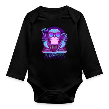 Party Musik Techno Pinguin Vaporwave DJ Pinguin - Baby Bio-Langarm-Body - Schwarz - Vorne