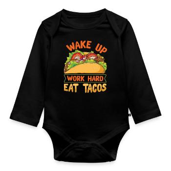 mexikanisches Essen Tacos Taco Tapas Nachos Mexiko - Baby Bio-Langarm-Body - Schwarz - Vorne