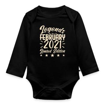 Naissance En Février 2021. Cadeau d'anniversaire. - Body Bébé bio manches longues - noir - Devant