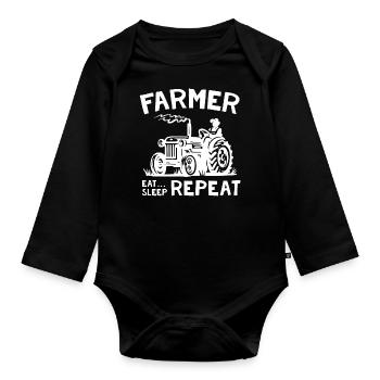 Farmer Eat Sleep Repeat - Baby Bio-Langarm-Body - Schwarz - Vorne