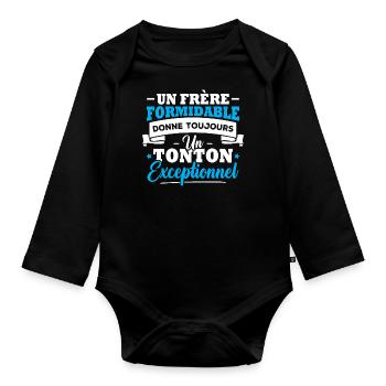 Un frère formidable donne un tonton exceptionnel - Body Bébé bio manches longues - noir - Devant