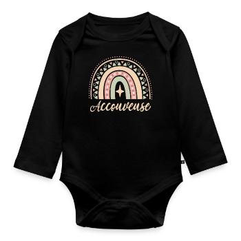 Cadeau Accouveuse. Boho Rainbow accouveuse. - Body Bébé bio manches longues - noir - Devant
