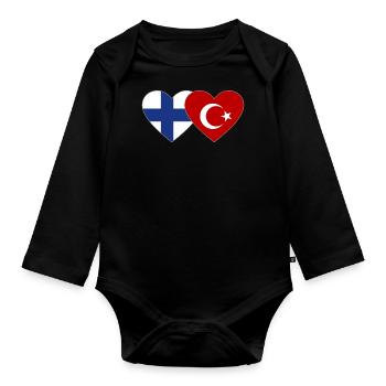 Coeur de drapeau Finlande Turquie - Body Bébé bio manches longues - noir - Devant