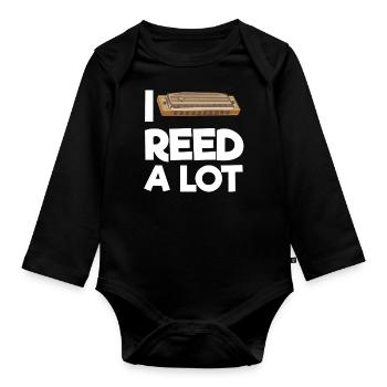 Harmonica player, Harmonica music - Organic Longsleeve Baby Bodysuit - black - Front