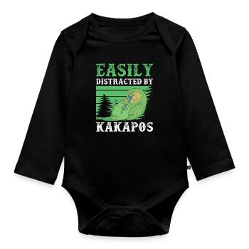 Kakapo abgelenkt durch flugunfähiger Kakapo - Baby Bio-Langarm-Body - Schwarz - Vorne