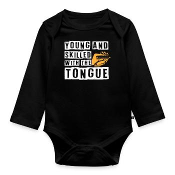 Harmonica player, Harmonica music - Organic Longsleeve Baby Bodysuit - black - Front