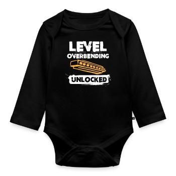 Harmonica player, Harmonica music - Organic Longsleeve Baby Bodysuit - black - Front
