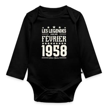 cadeau d'anniversaire Février 1958. février 1958. - Body Bébé bio manches longues - noir - Devant