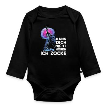 Kann Dich Nicht Hören Ich Zocke Gamer Skelett - Baby Bio-Langarm-Body - Schwarz - Vorne