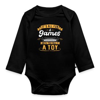 Harmonica player, Unny harmonica - Organic Longsleeve Baby Bodysuit - black - Front