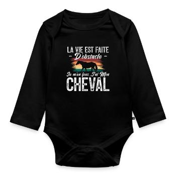 La vie est faite d'obstacles. j'ai mon cheval. - Body Bébé bio manches longues - noir - Devant