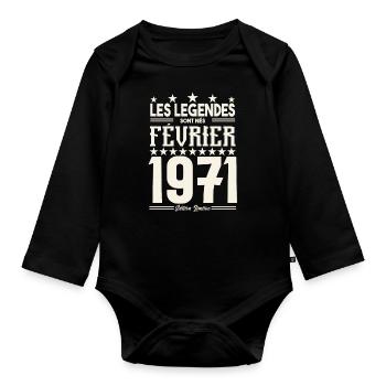 cadeau d'anniversaire Février 1971. février 1971. - Body Bébé bio manches longues - noir - Devant