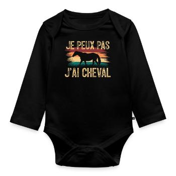 Je peux pas J'ai cheval. Cadeau chevalier. - Body Bébé bio manches longues - noir - Devant