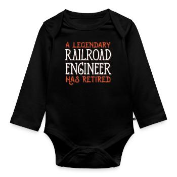 Railway, locomotive - Organic Longsleeve Baby Bodysuit - black - Front