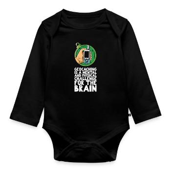 Geocaching is a mental and physical challenge - Organic Longsleeve Baby Bodysuit - black - Front