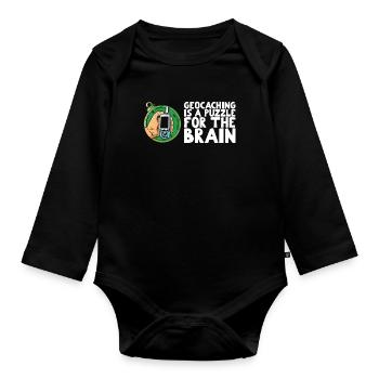 Geocaching is a puzzle for the brain - Organic Longsleeve Baby Bodysuit - black - Front