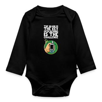 The brain is the key geocaching is the challenge - Organic Longsleeve Baby Bodysuit - black - Front