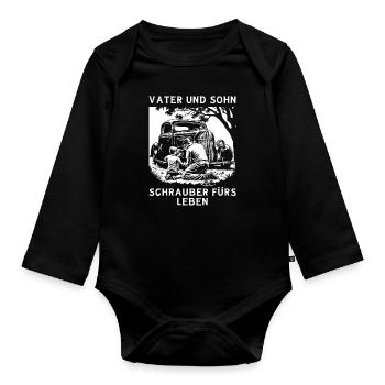 Father and son screwdriver for life - Organic Longsleeve Baby Bodysuit - black - Front