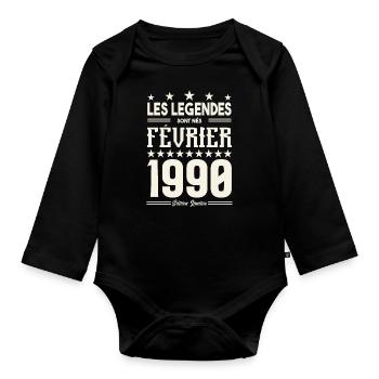 cadeau d'anniversaire Février 1990. février 1990. - Body Bébé bio manches longues - noir - Devant