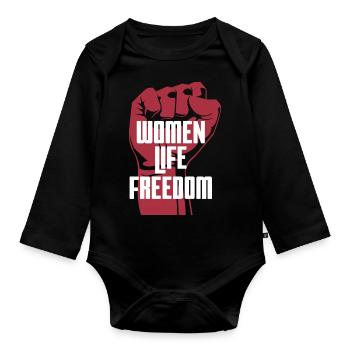 Woman Life Freedom Iran Support - Baby Bio-Langarm-Body - Schwarz - Vorne