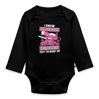 Hairdresser Hairstylist Girl - Organic Longsleeve Baby Bodysuit - black - Front