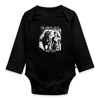 Für Körper, Geist und Seele Pferde - Baby Bio-Langarm-Body - Schwarz - Vorne