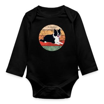 Border Collie Hund Hundeliebhaber Retro Geschenk - Baby Bio-Langarm-Body - Schwarz - Vorne